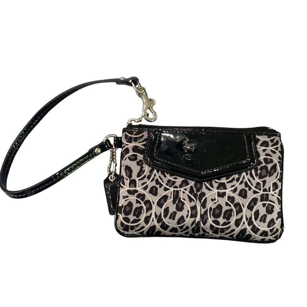 Coach signature canvas wristlet with patent leather